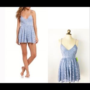 Sam Edelman Evantide Blue Lace Lined Romper